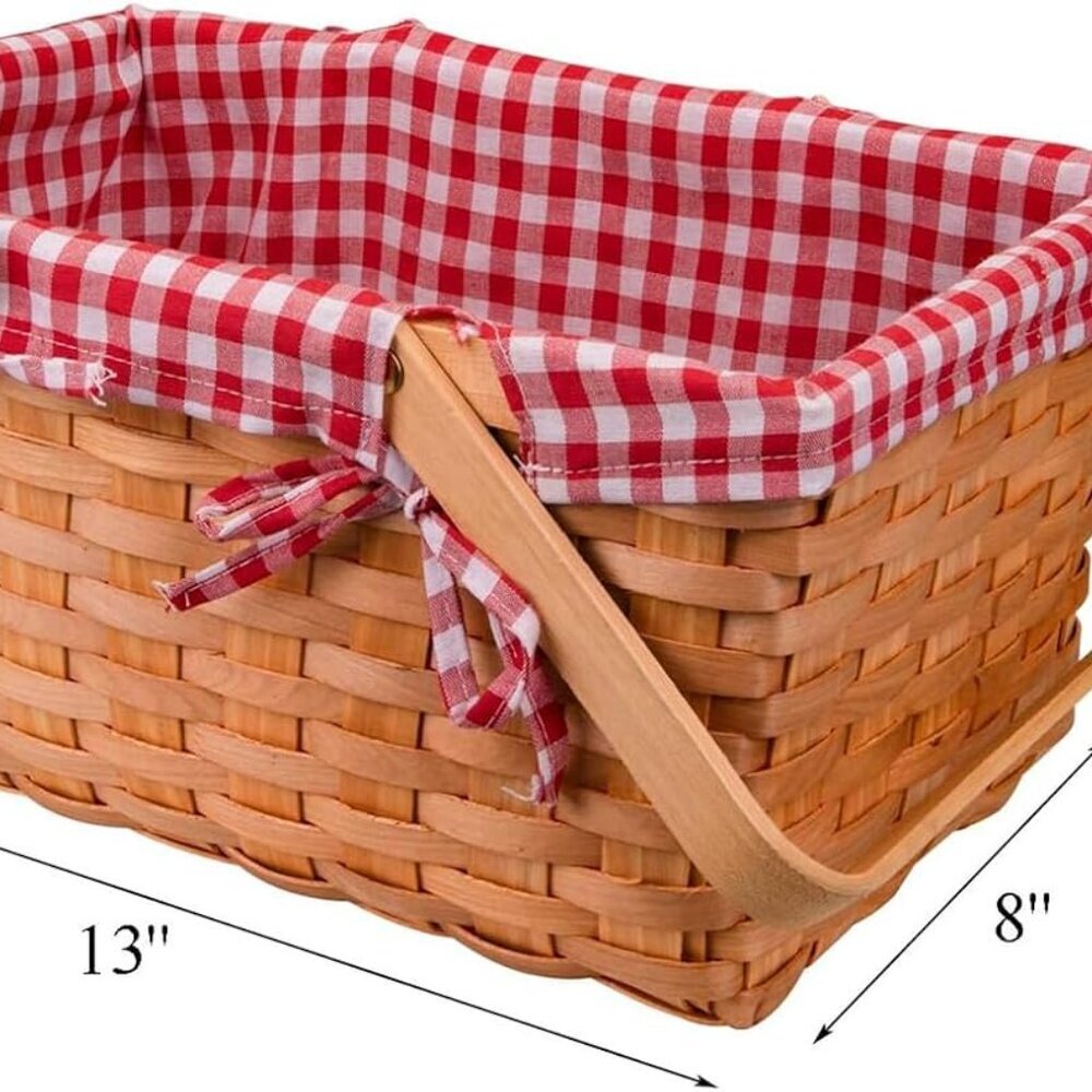 Picnic Basket, Natural Woven Basket with Double Folding Handles, Woodchip Basket - Picture 3 of 8